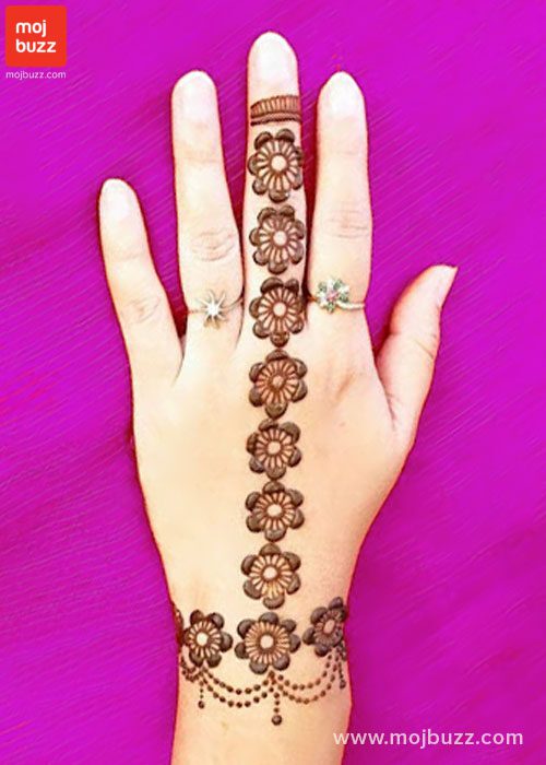Mehndi flower pattern on woman back hand