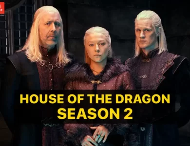 two man and a woman standing in house of the dragon series