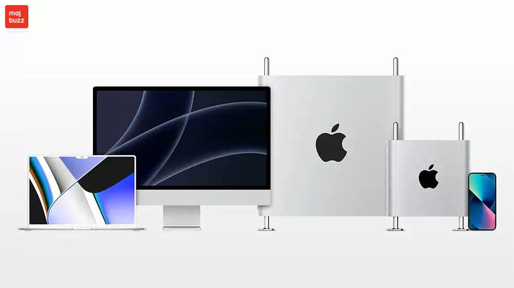 Macbook, iMac, Mac Pro, Mac mini and New iPhone on an image