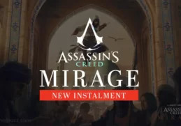 A game character is in the middle of the air and aiming for attacking someone in Assassin's creed mirage game
