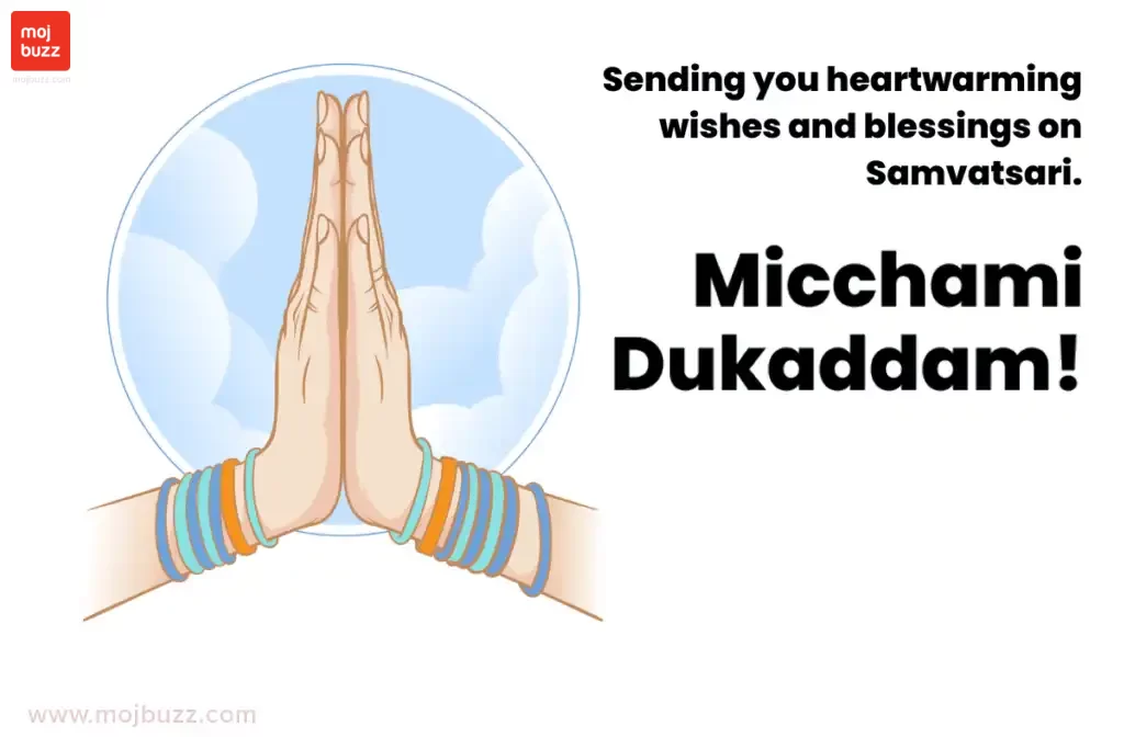 Close up hand image in pose of Namaste Michhami Dukkadam Gujarati
