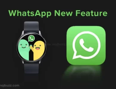WhatsApp icon and A smartwatch image of WhatsApp New Feature