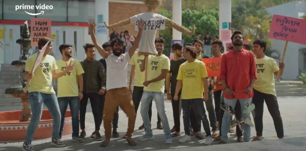 Few boys protesting in Hostel Daze web seriese scene