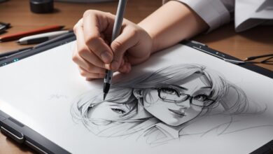 AI generated image, hand sketching on graphic tablet